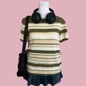 vintage 90s green cream striped girly downtown it girl elevated basic silk blend